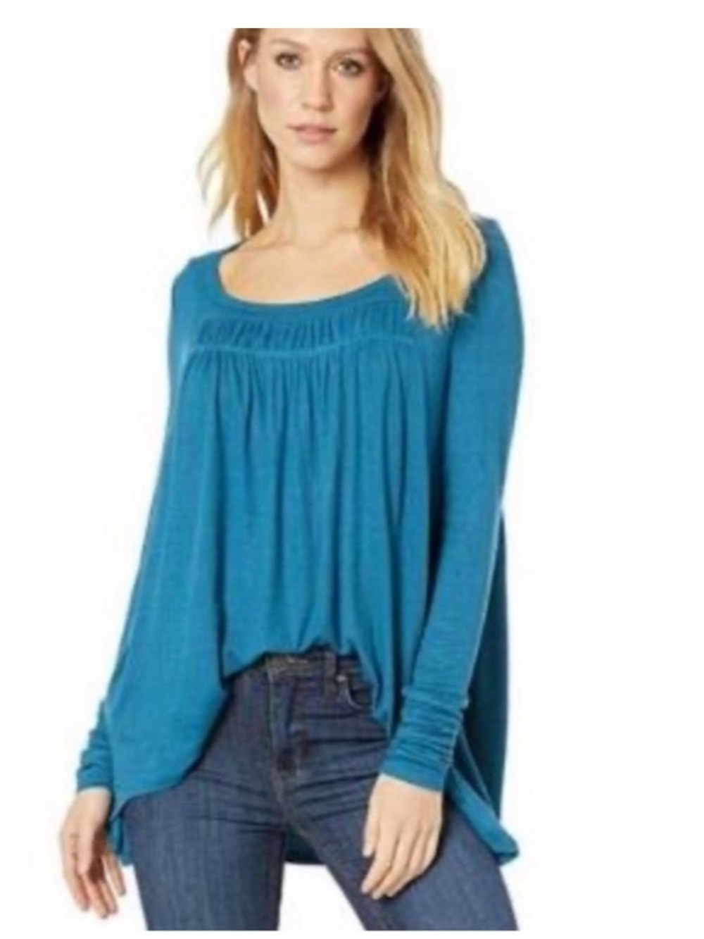 We the Free Teal Love Valley Ribbed Long Sleeve Tunic Tee M Medium Free People